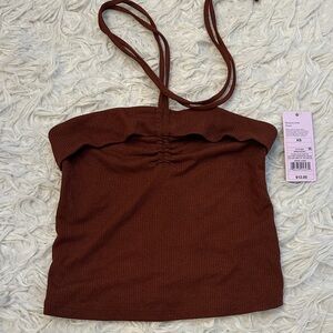 Halter Tube Top Dark Brown Ribbed